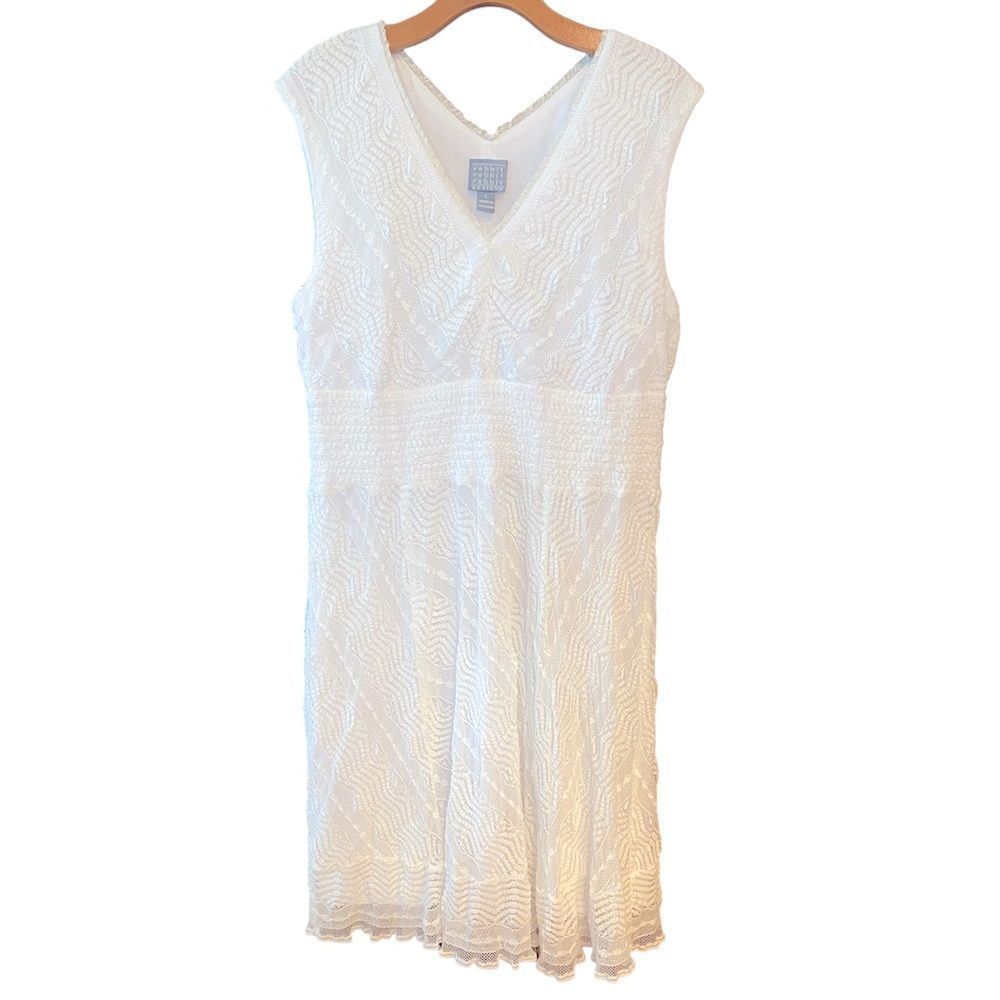 Rabbit Rabbit Rabbit Sz L White Lacey Wrap Fitted Summer Spring Classic Dress
